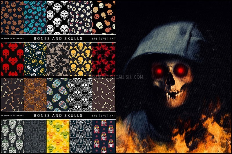 100种万圣节无缝图案背景素材,AI PAT格式